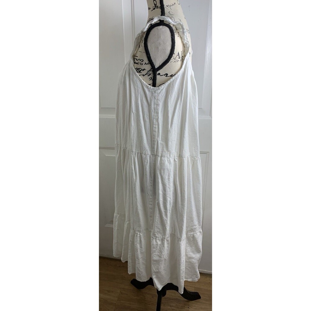 4Our Dreamers Dress M White Ruffle Sleeve Midi Linen Blend Sundress FLAW - Picture 6 of 12